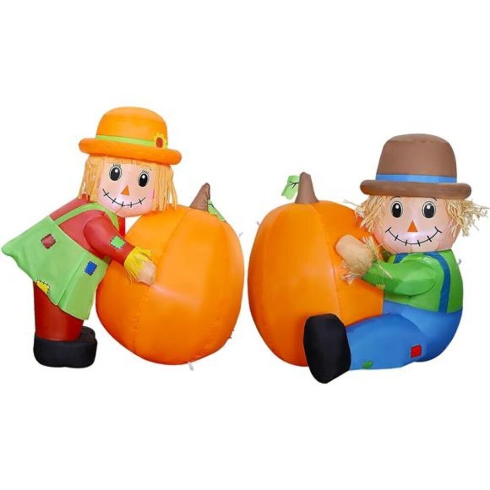 3.3FT & 3FT Air-Blown Scarecrows Holding Pumpkins Lighted Holiday Display